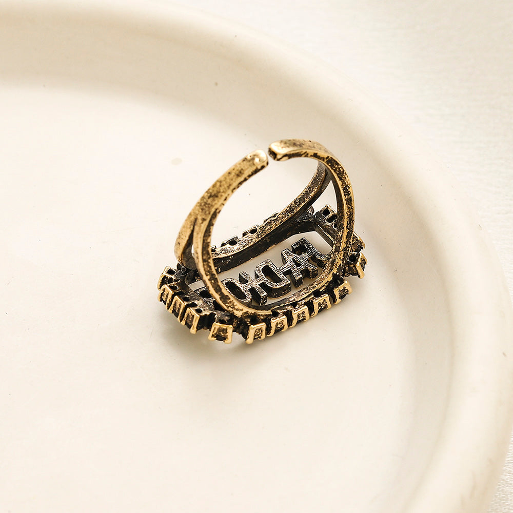 Anello placcato oro vero, con timbro, in rame e zirconio