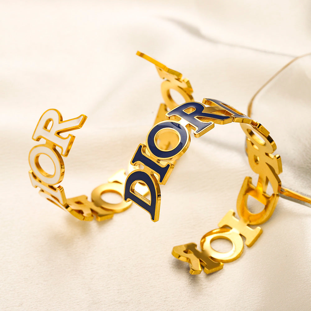 304 Stainless Steel Openwork Color-Inlay Lettering Cuff Bracelet