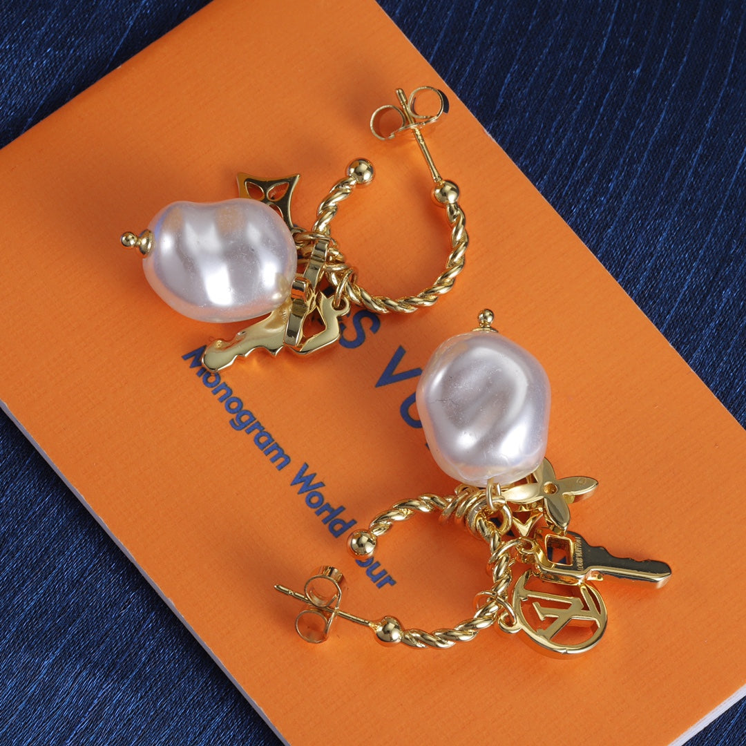 Pearl-Effect Multi-Charm Hoop Earrings