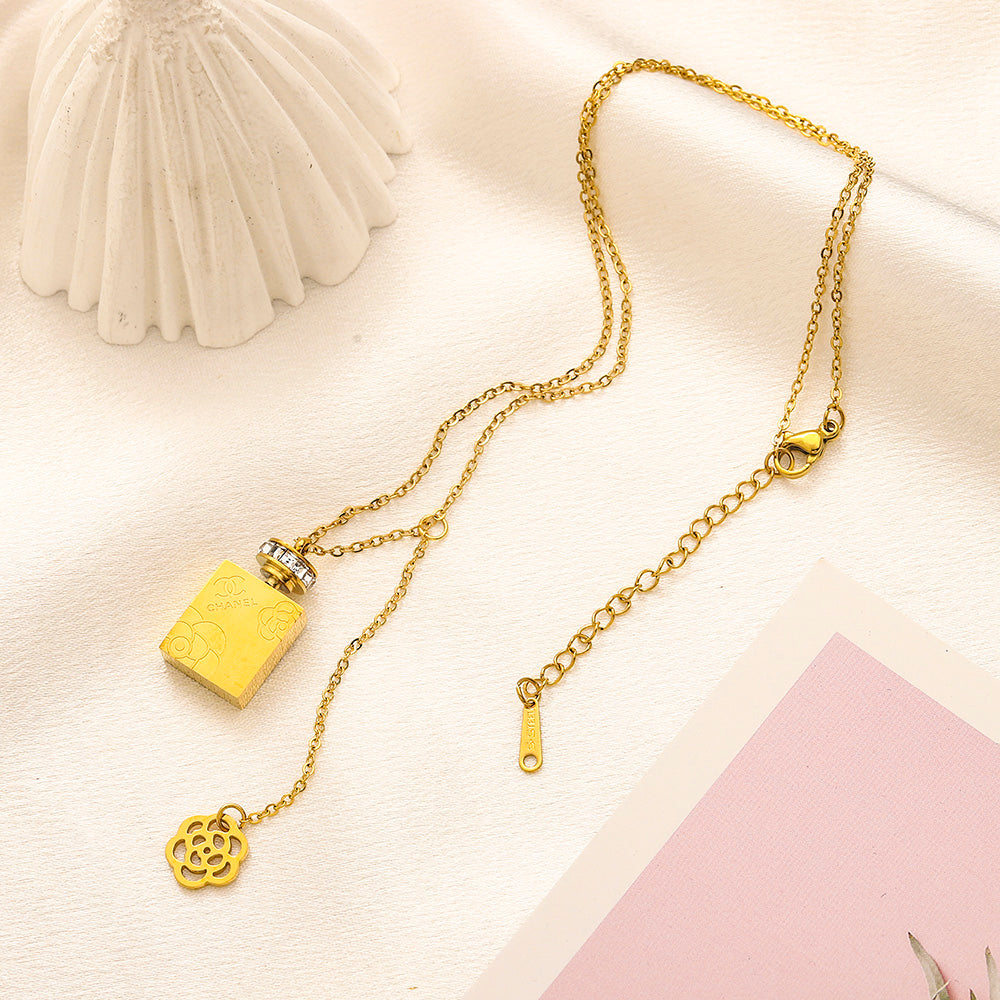 Copper Pave-Accent Perfume Bottle Pendant Necklace