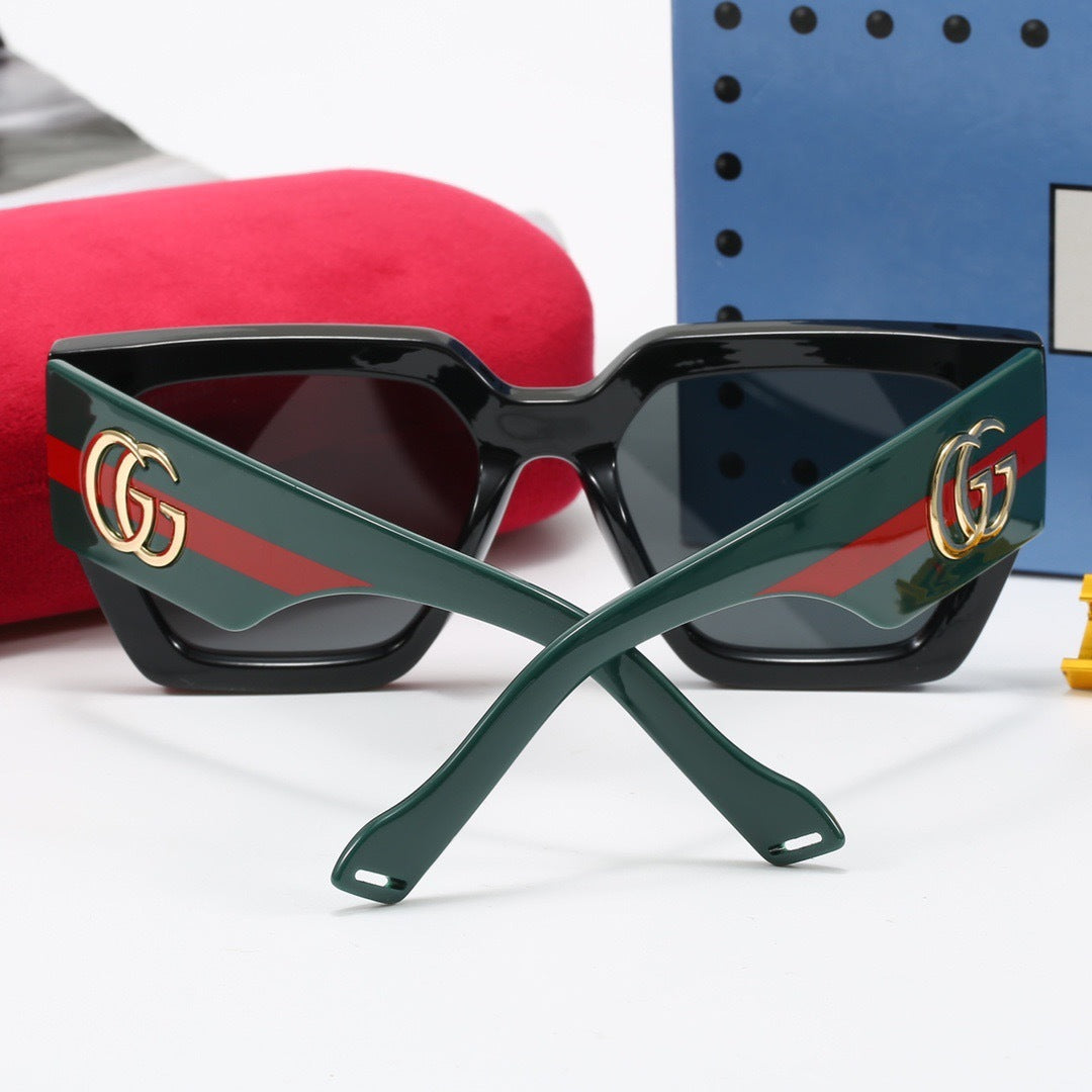 Geometric Square Sunglasses with Striped Temples
