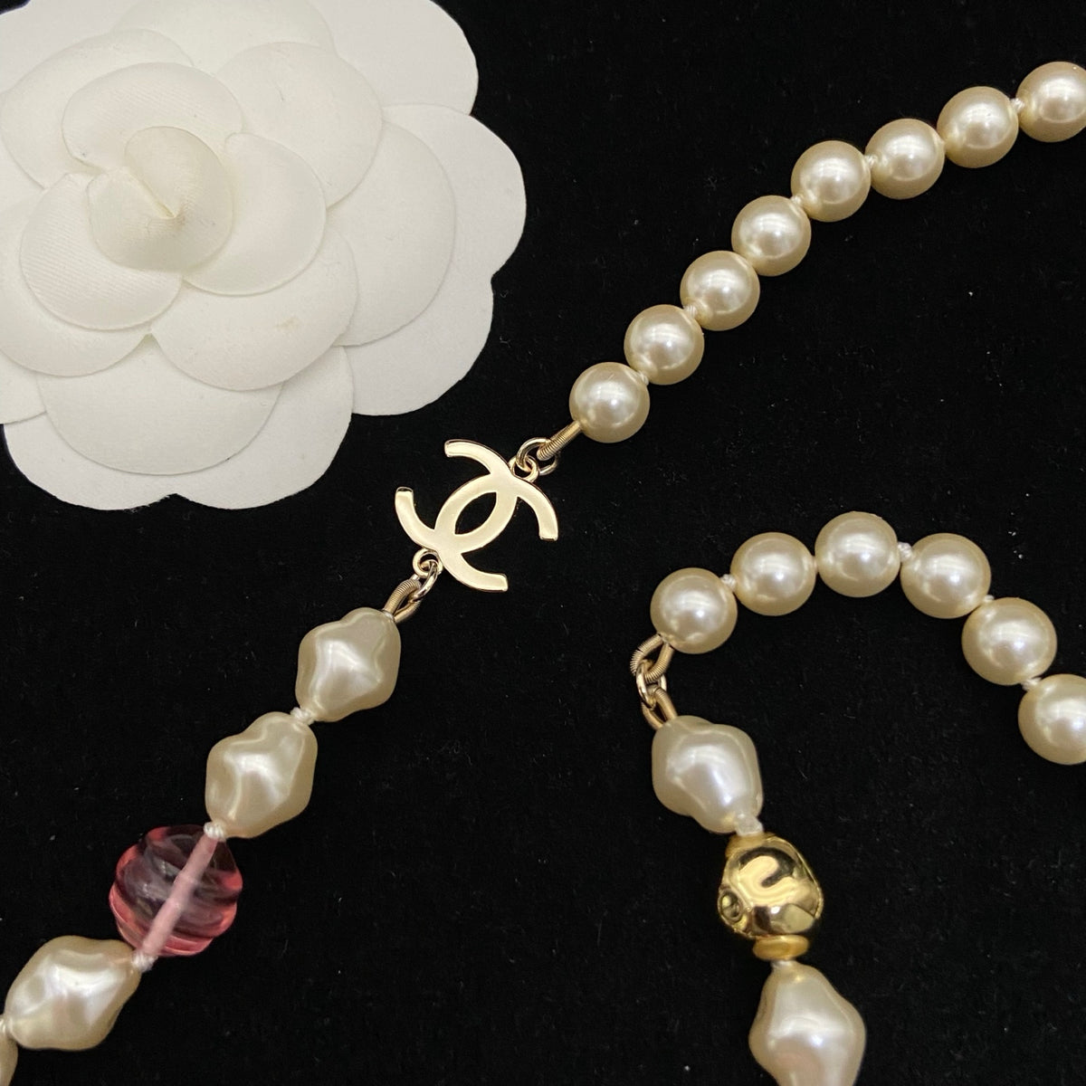 Red & Pearl-Look Bead Monogram Necklace