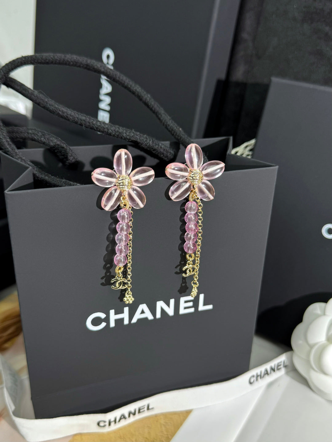 Purple Flower Chain Dangle Earrings