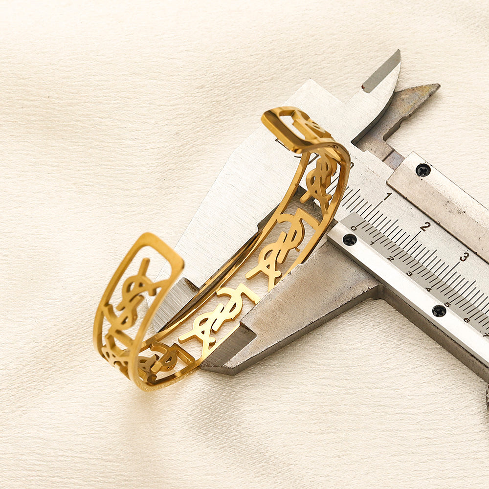 304 Stainless Steel Openwork Monogram Band Cuff Bracelet