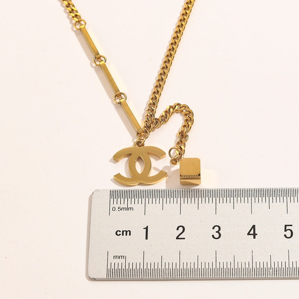 304 Stainless Steel Interlocking-C Y-Necklace with Heart Drop