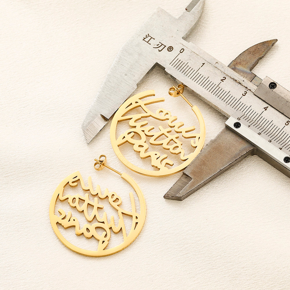304 Stainless Steel Script Cutout Disc Hoop Earrings