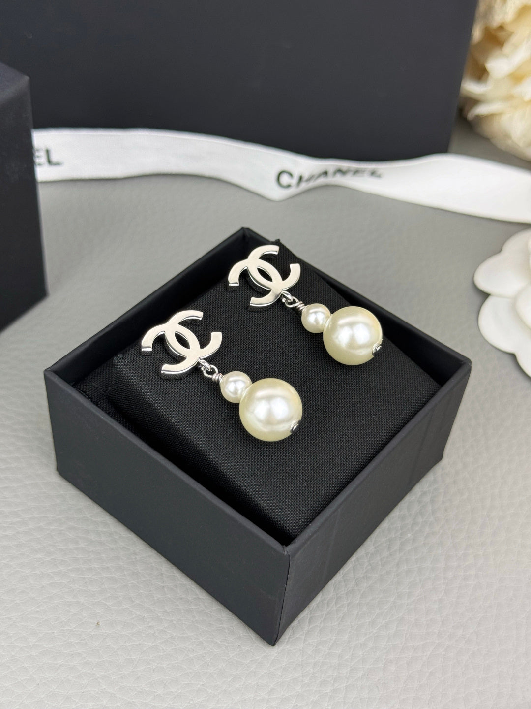 Double Pearl-Effect Interlocking-C Drop Earrings