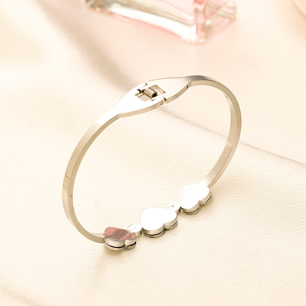 304 Stainless Steel Three-Heart Color-Inlay Bangle Bracelet