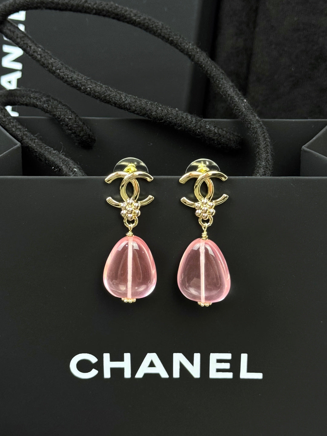 Pink Teardrop Interlocking-C Earrings