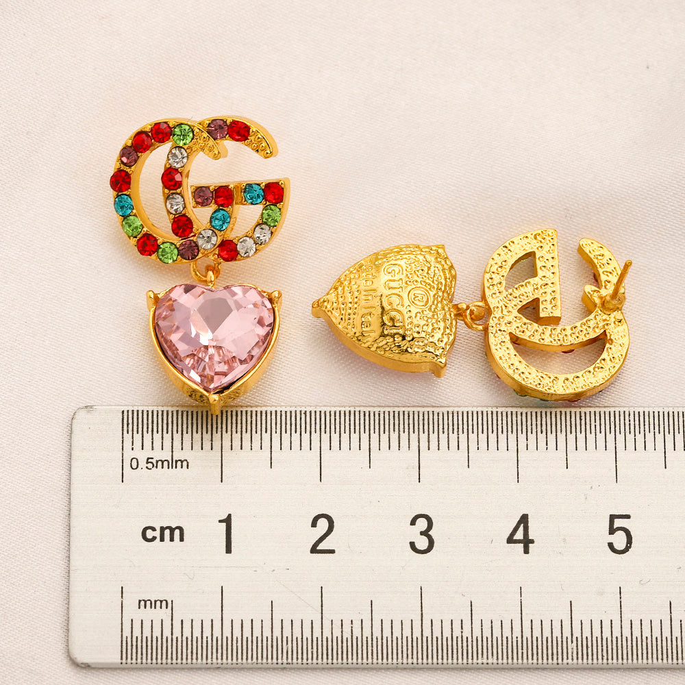 304 Stainless Steel Multicolor Stone Heart Drop Earrings