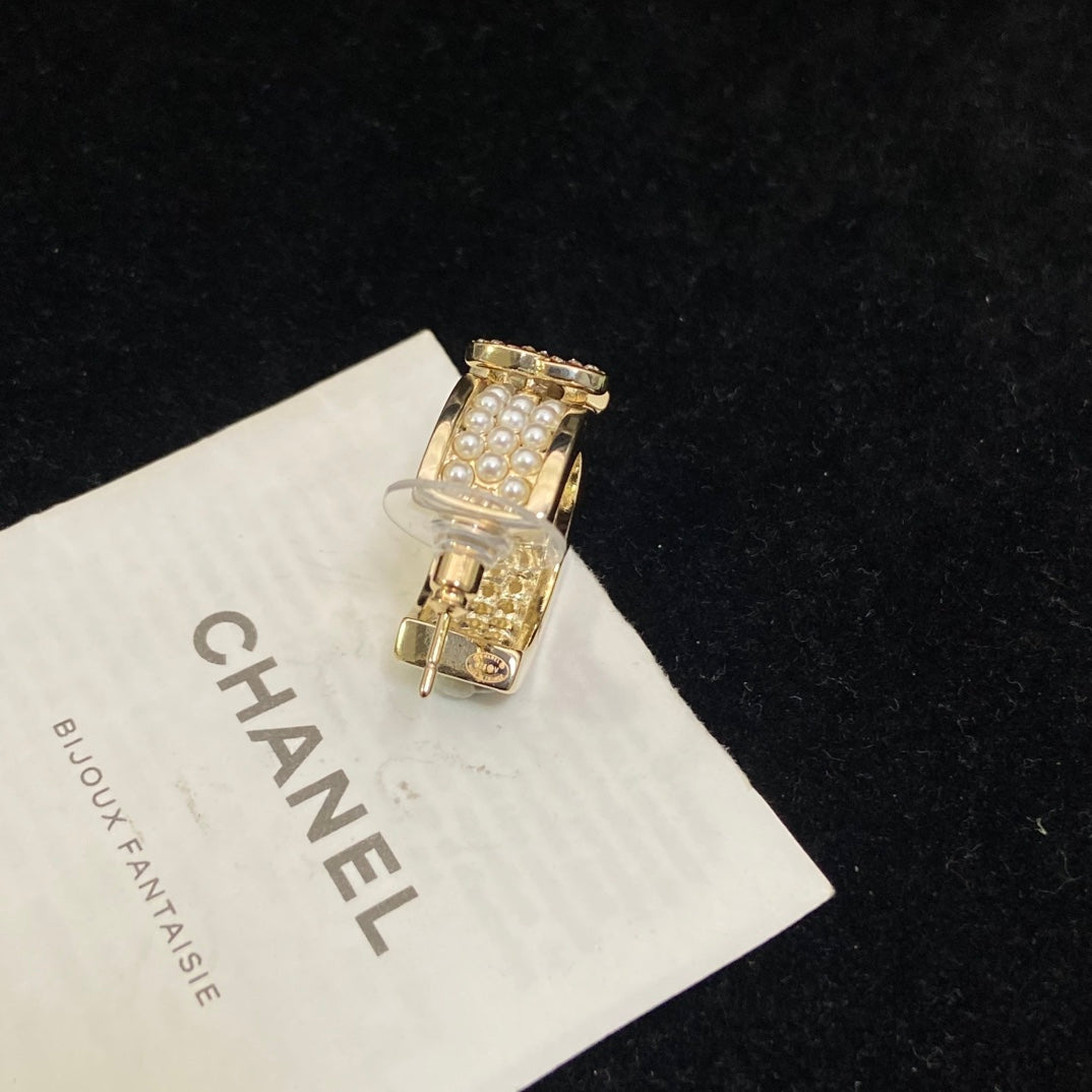 Pearl-Effect Pave Band Hoop Earrings