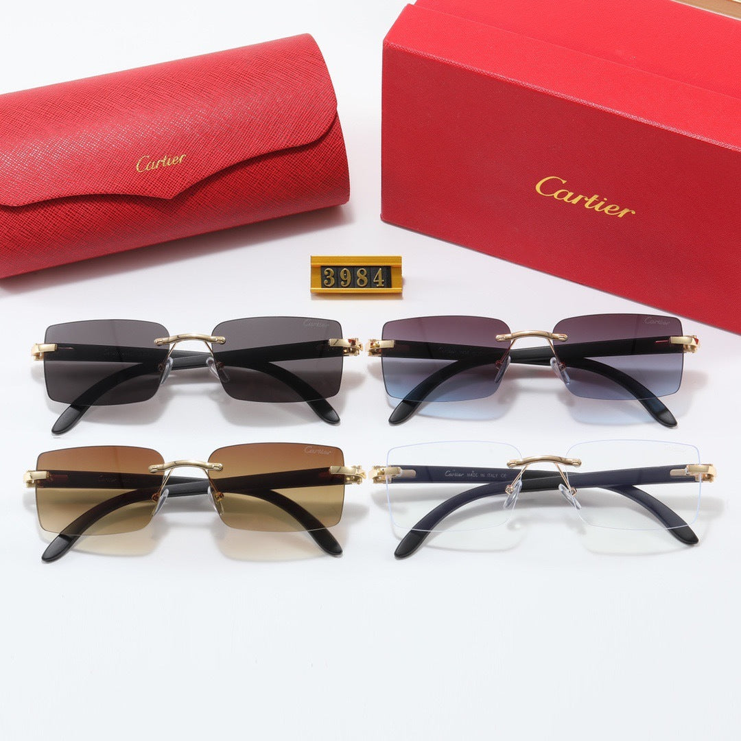 Rimless Rectangular Sunglasses with Loop Temple Accents