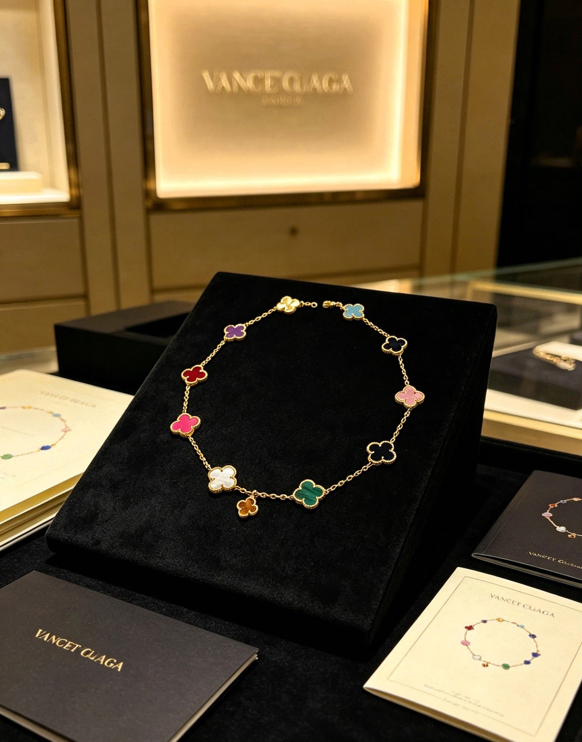 Multicolor Quatrefoil Station Necklace