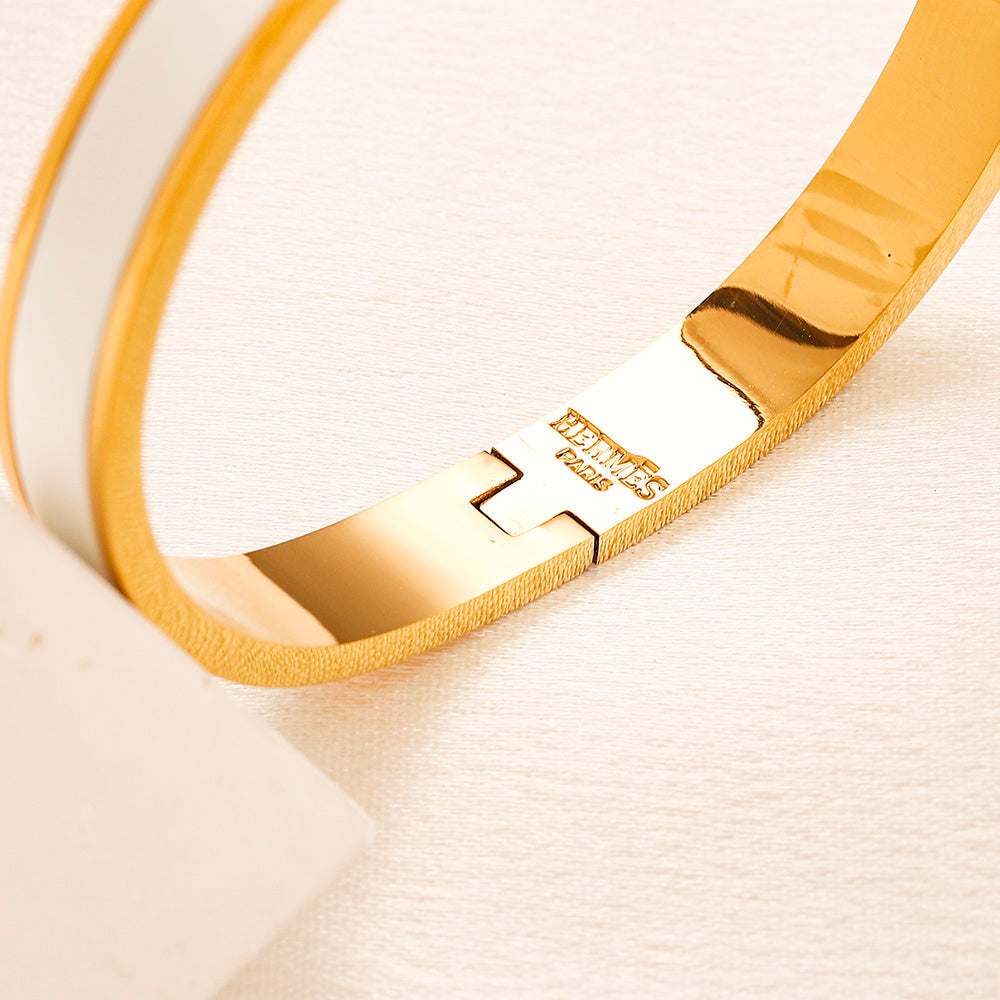 304 Stainless Steel Slim Color-Inlay H-Clasp Bangle Bracelet