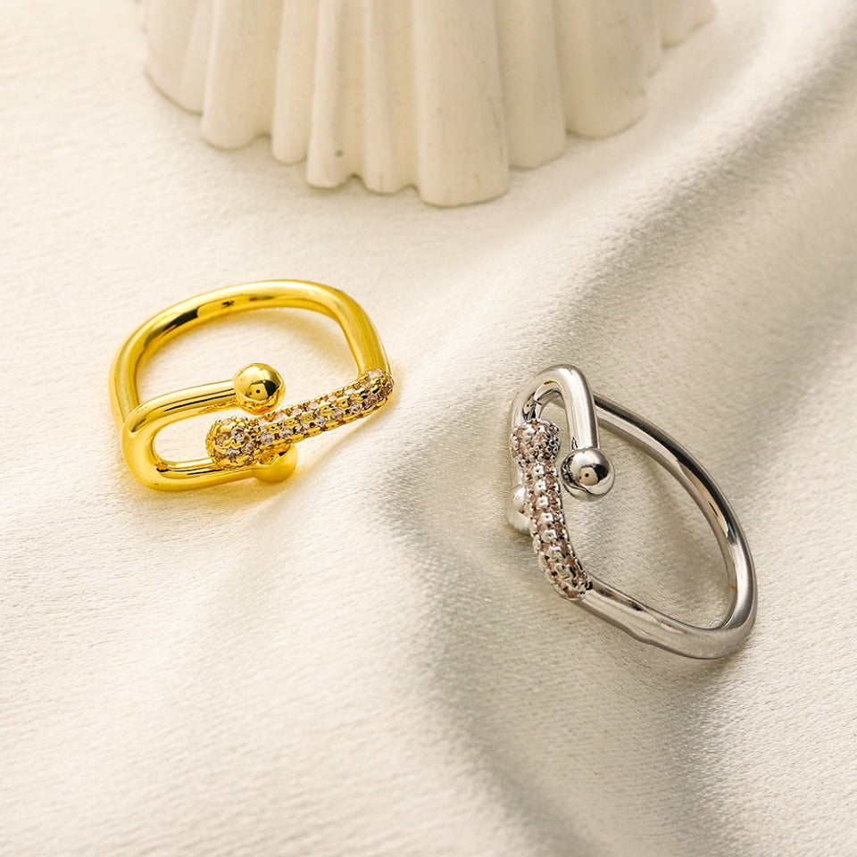 Copper Zirconium Real Gold Plated Ring,Rings Collection、T*ffany Series