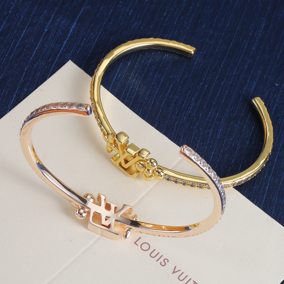 Pave Monogram & Bead Cuff Bracelet