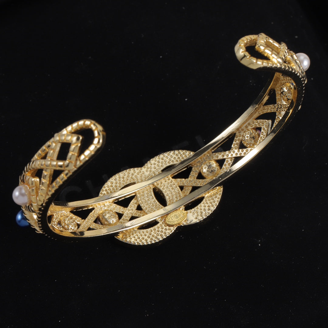 Pave Interlocking-C Cuff with Colorful Charms