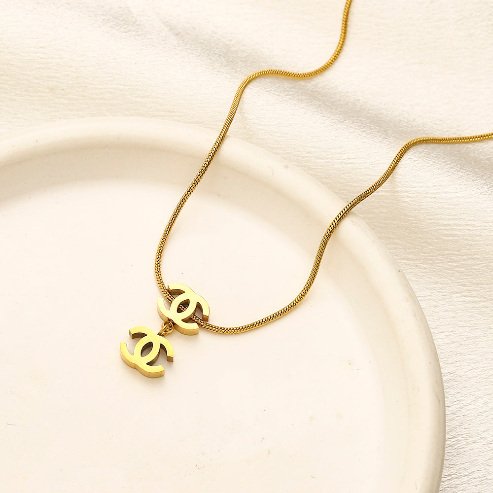 304 Stainless Steel Small Interlocking-C Fine Chain Necklace