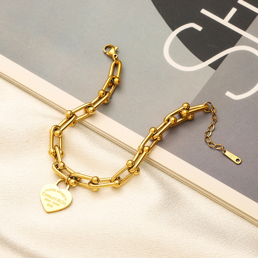 304 Stainless Steel Heart Charm Paperclip Chain Bracelet