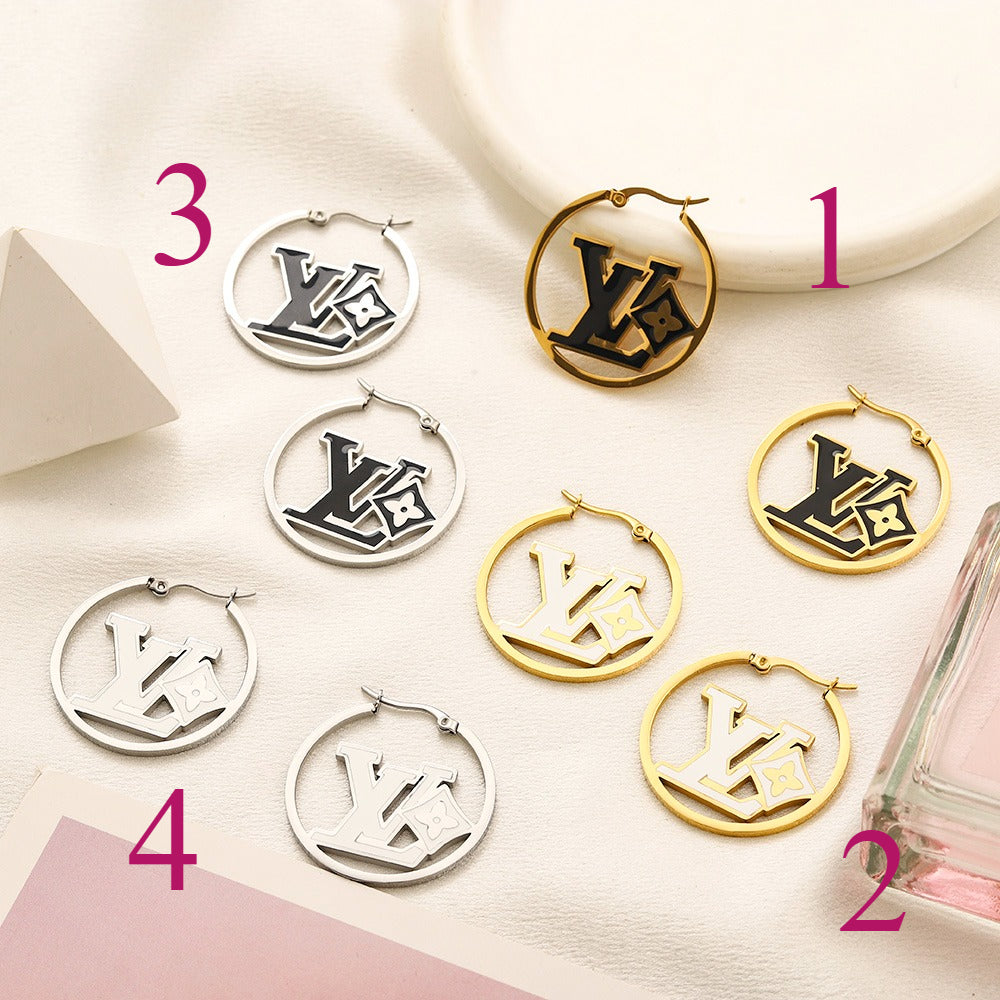 Alloy Monogram Disc Hoop Earrings