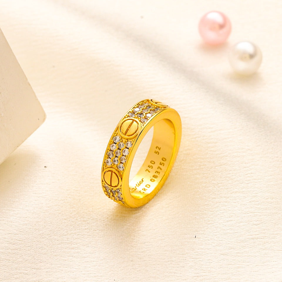 Copper Zirconium Real Gold Plated Stamped Logo Ring,Cart*er Series、Rings Collection