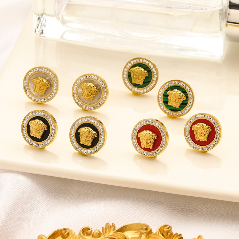304 Stainless Steel Color-Inlay Medallion Stud Earrings