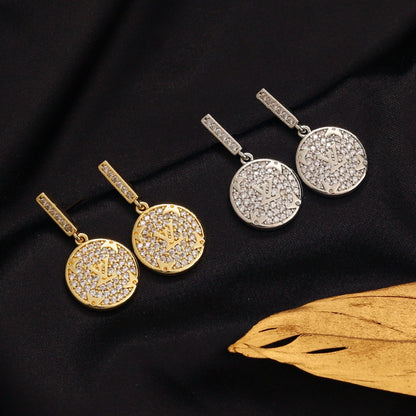 304 Stainless Steel Pave Disc Drop Earrings