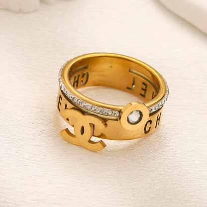 Copper Zirconium Real Gold Plated Ring,Rings Collection、CH*NEL  Series