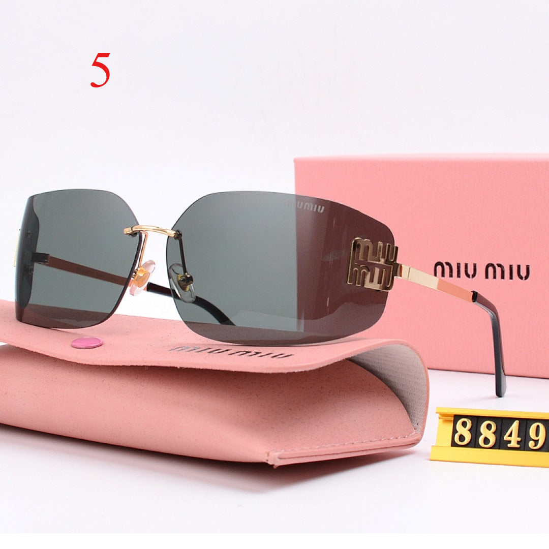 Wide Rimless Square Sunglasses with Slim Logo Temples