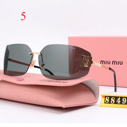 Wide Rimless Square Sunglasses with Slim Logo Temples