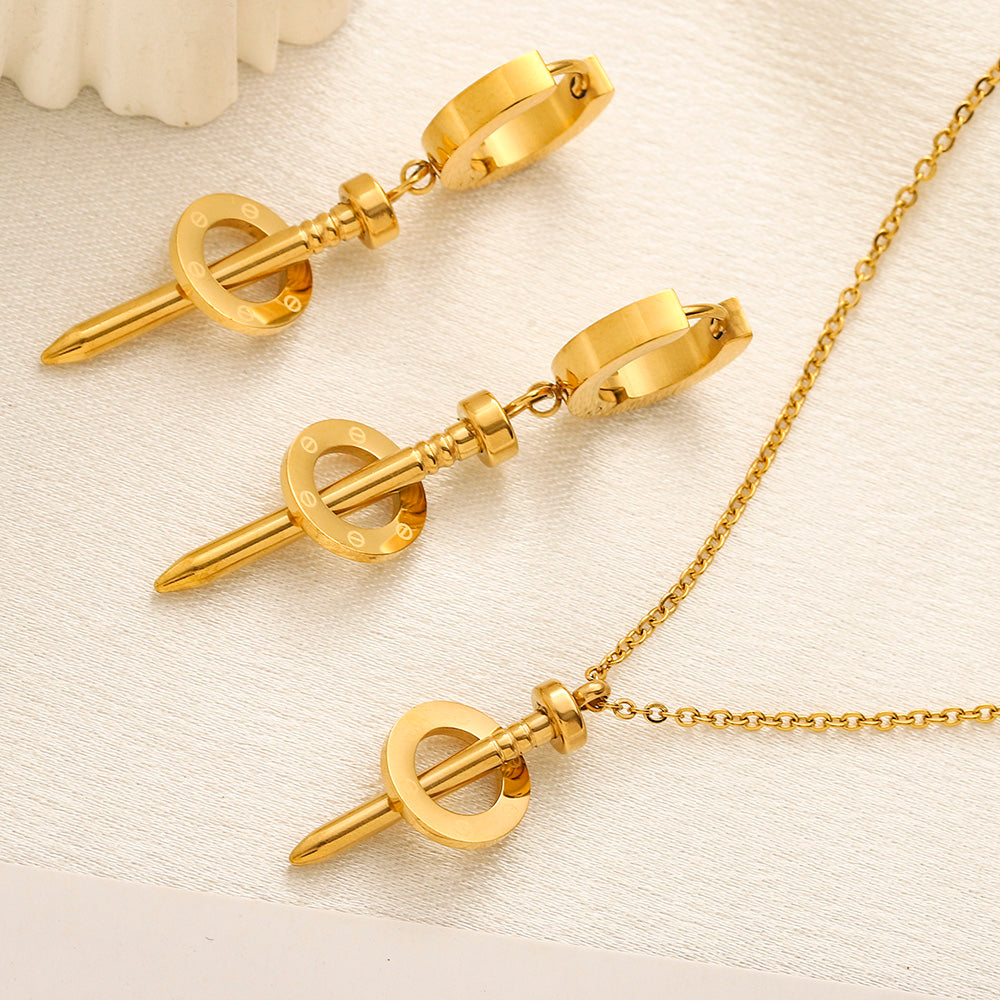304 Stainless Steel Spike Charm Earrings & Necklace Collection