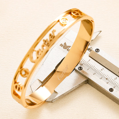 304 Stainless Steel Script & Screw-Detail Bangle Bracelet