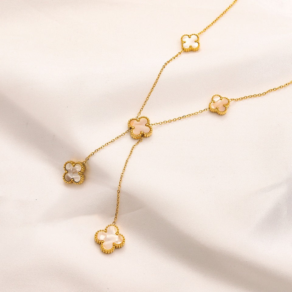 304 Stainless Steel Triple Quatrefoil Station Necklace