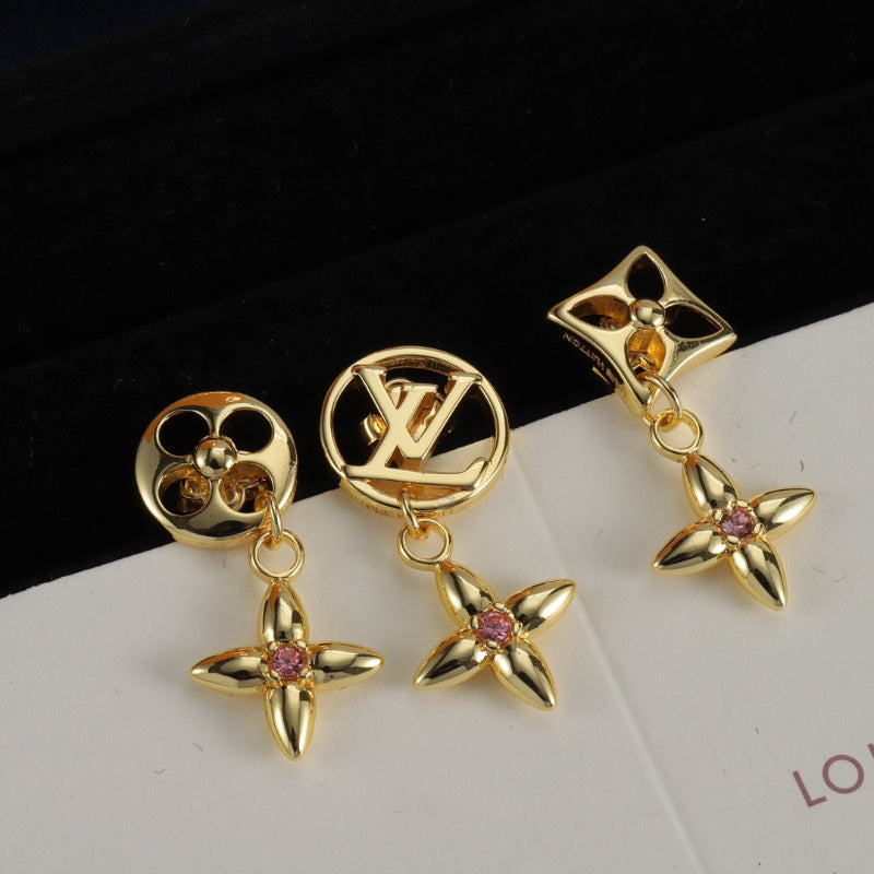 Four-Petal Flower Charm Drop Earrings