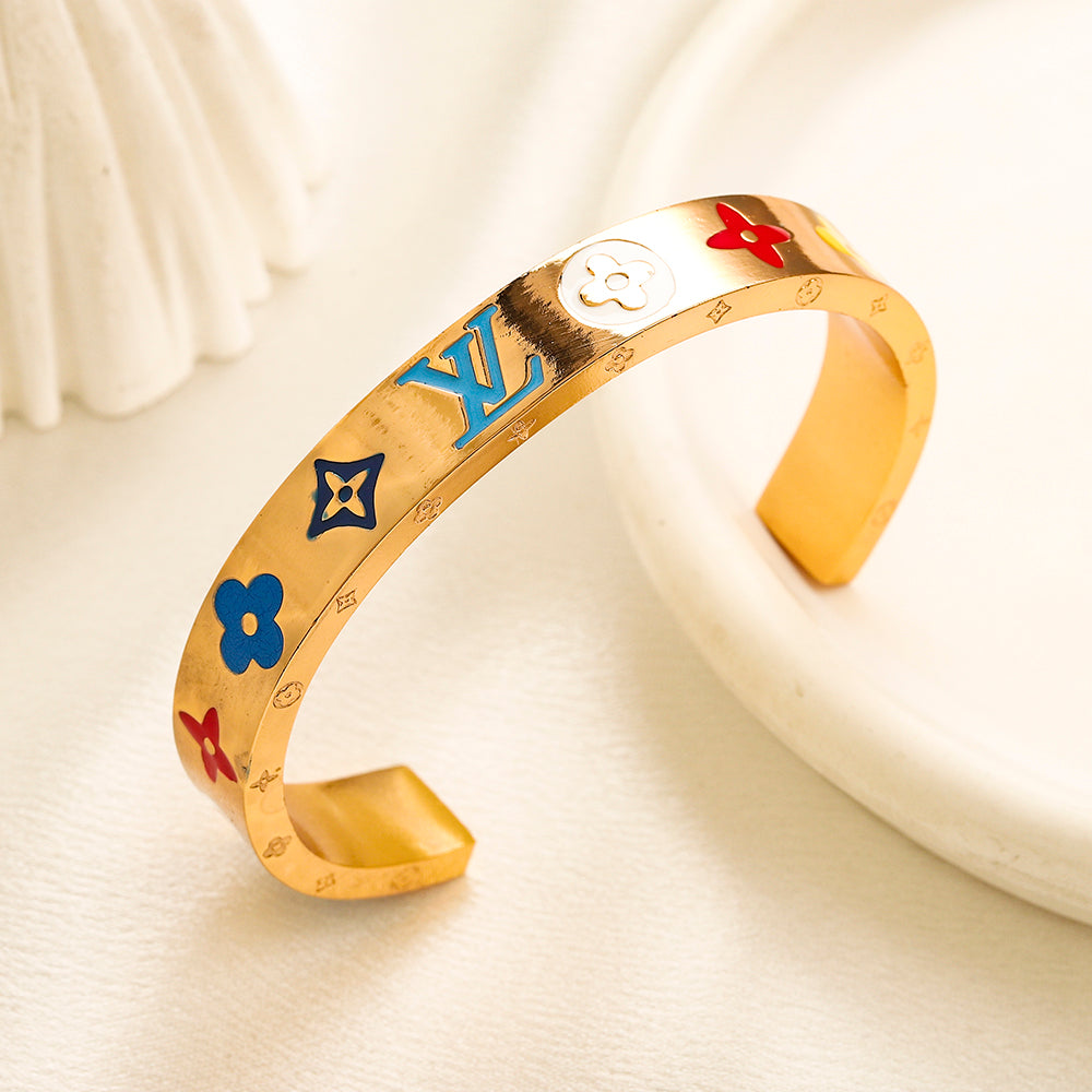 304 Stainless Steel Colorful Monogram Cuff Bracelet