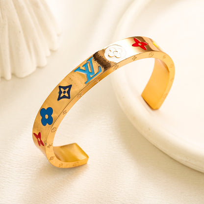 304 Stainless Steel Colorful Monogram Cuff Bracelet