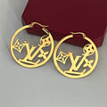 304 Stainless Steel Floral Monogram Hoop Earrings