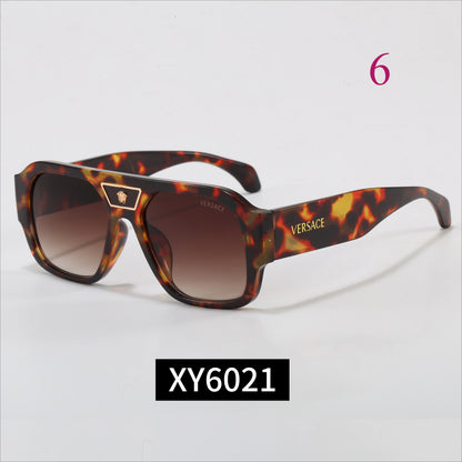 Flat-Brow Aviator Sunglasses with Wide Logo Temples