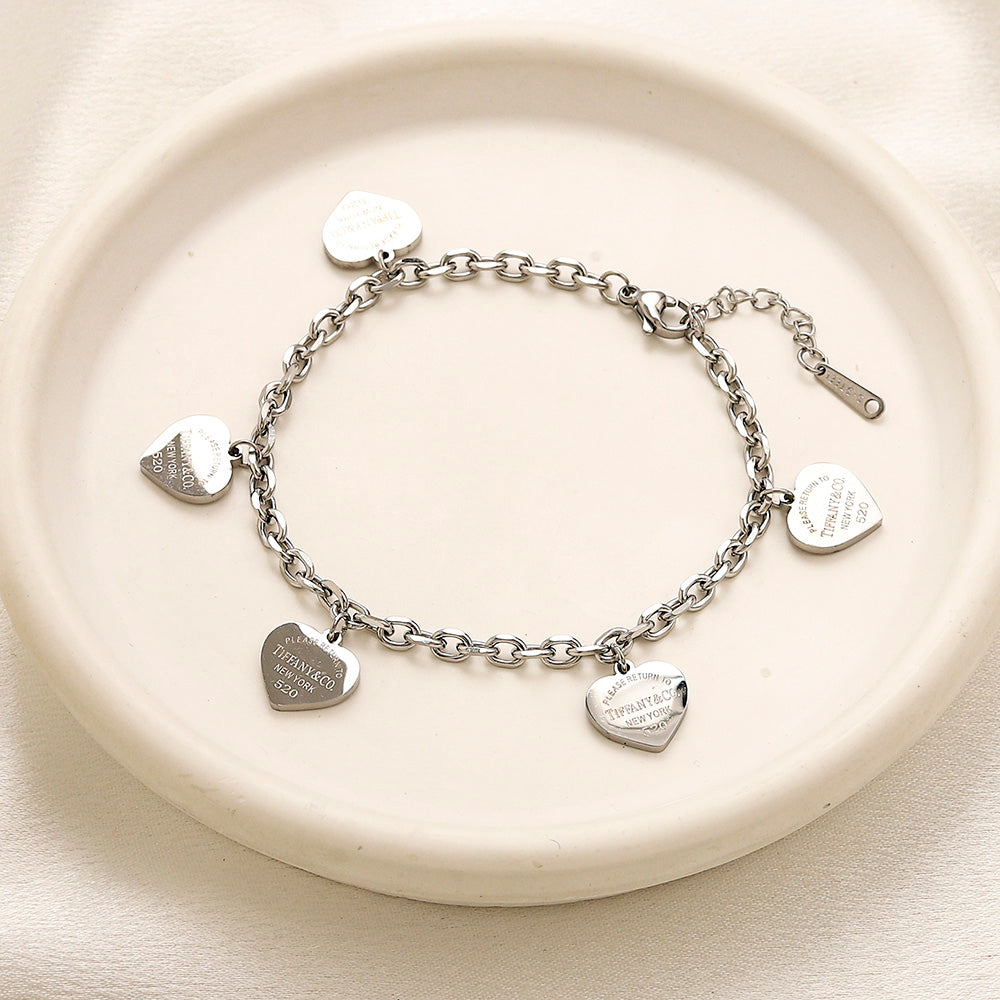 304 Stainless Steel Heart Station Bracelet & Necklace - Individual or Set