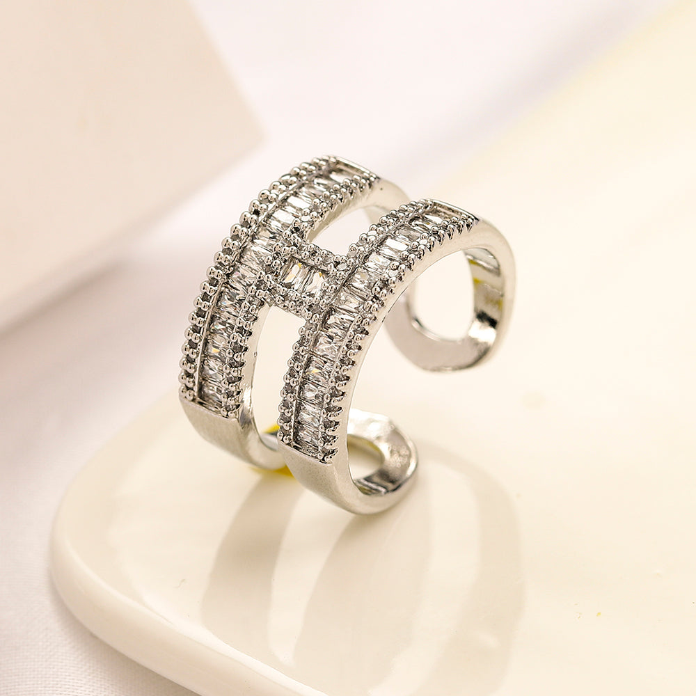Copper Zirconium Real Gold Plated Ring,Rings Collection、He*mes Series