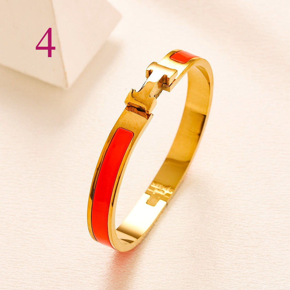 304 Stainless Steel Slim Color-Inlay H-Clasp Bangle Bracelet