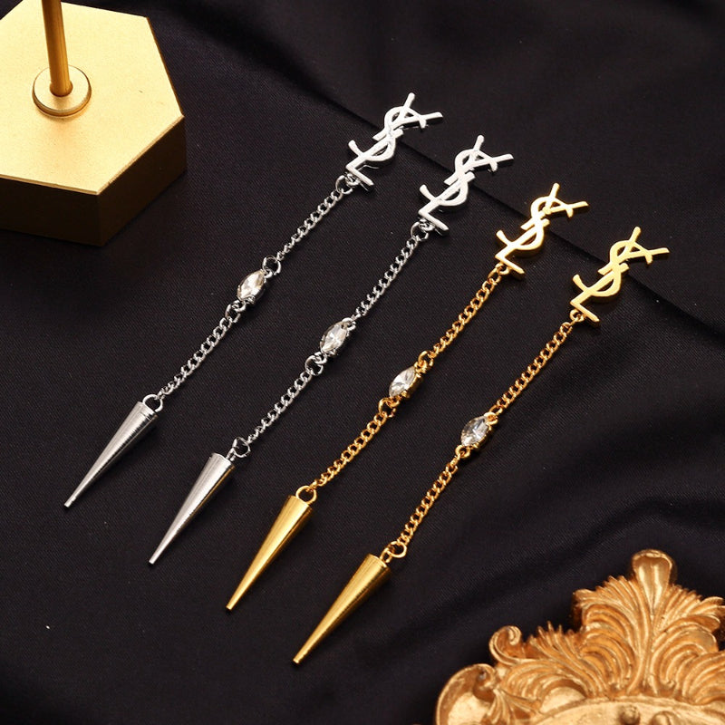 304 Stainless Steel Monogram Spike Chain Dangle Earrings