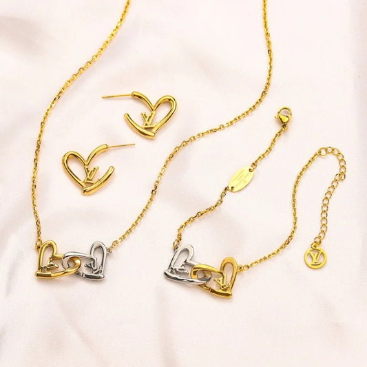 304 Stainless Steel Heart-Motif Earrings, Bracelet & Necklace Collection