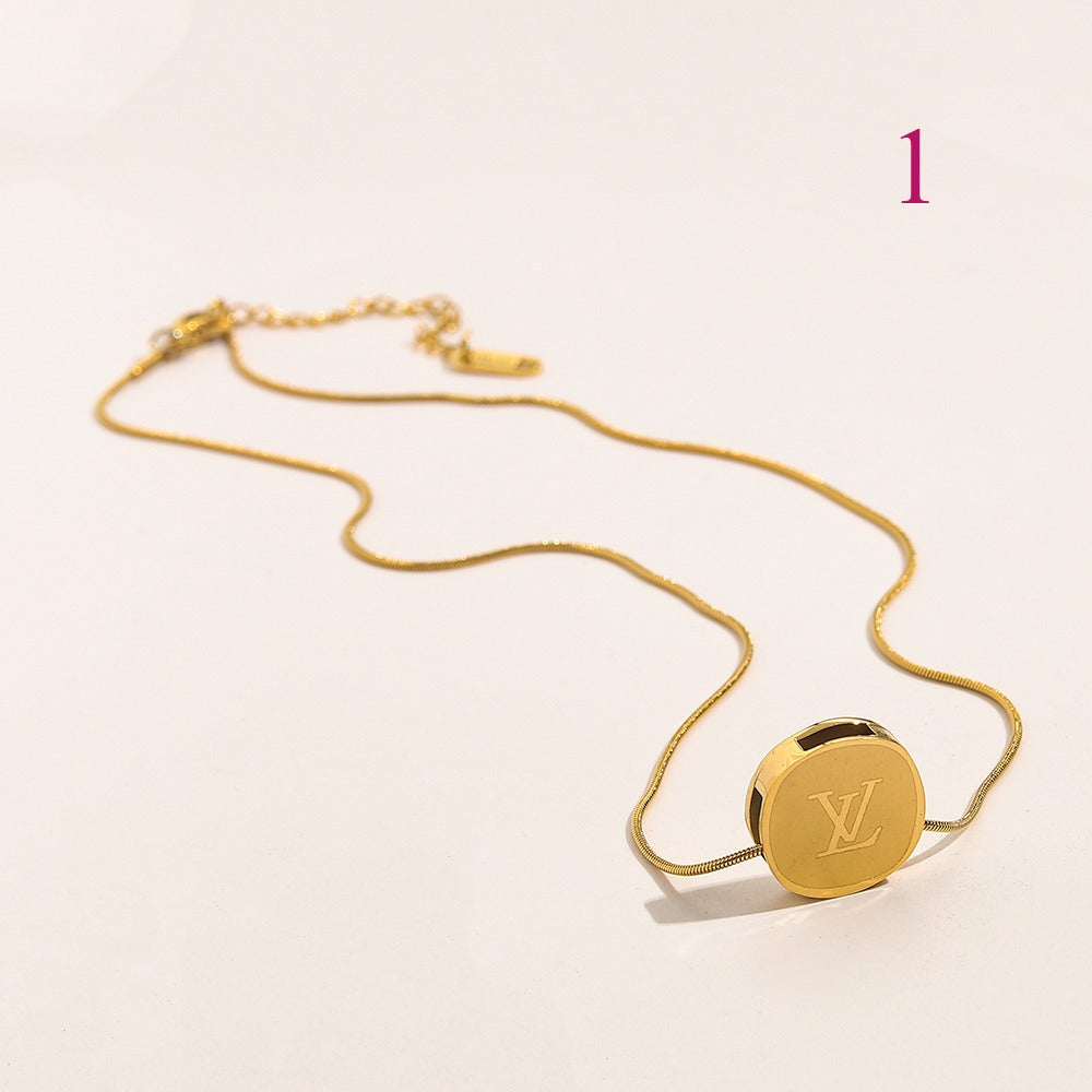 304 Stainless Steel Round Monogram Pendant Necklace - Style Options
