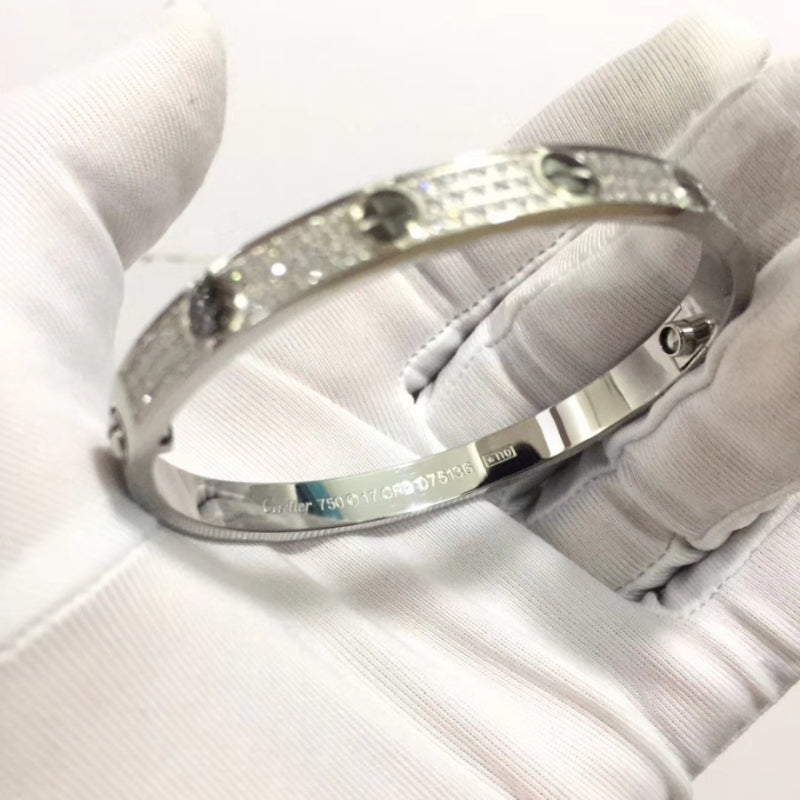 Silver-Tone Pave Screw-Detail Bangle Bracelet