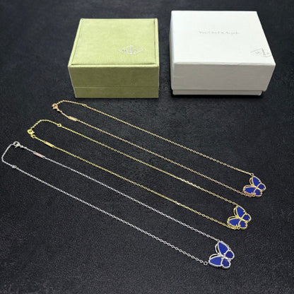 Blue-Inlay Butterfly Pendant Necklace