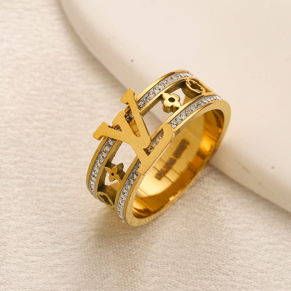 Copper Zirconium Real Gold Plated Ring,Rings Collection、L*V  Series
