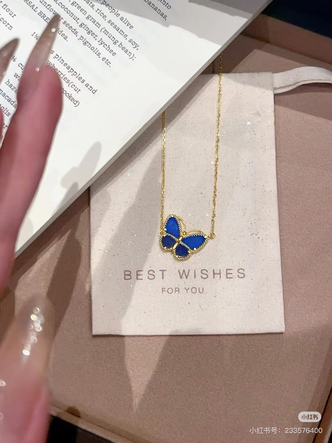 Blue-Inlay Butterfly Pendant Necklace