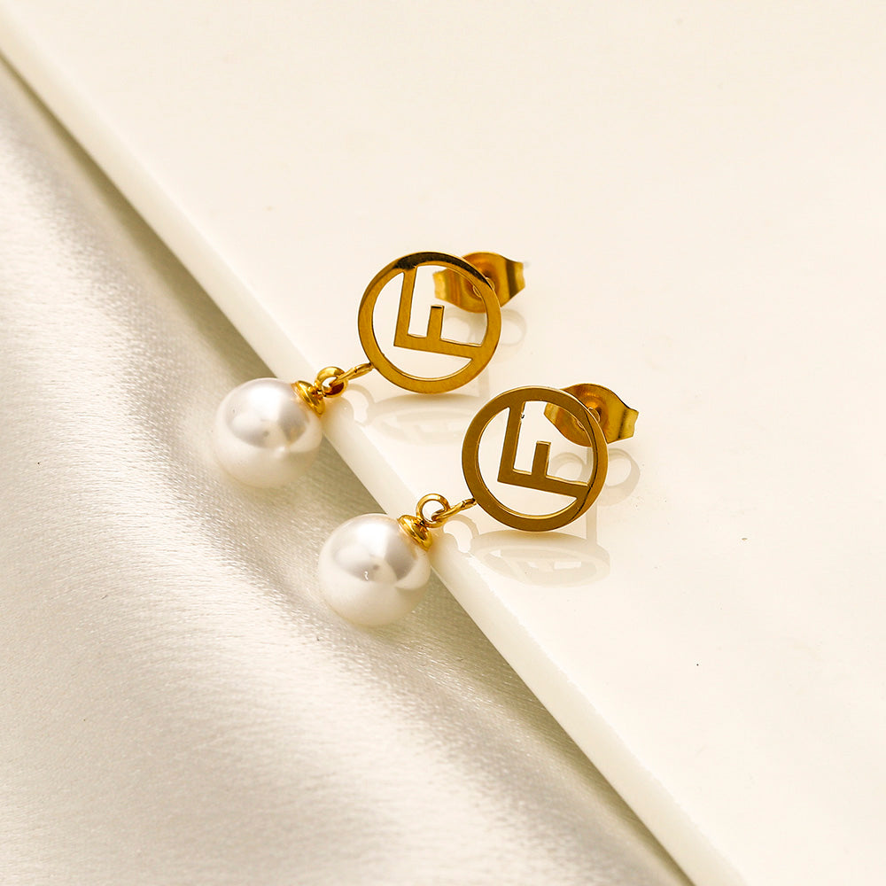304 Stainless Steel Pearl-Effect Round Drop Earrings