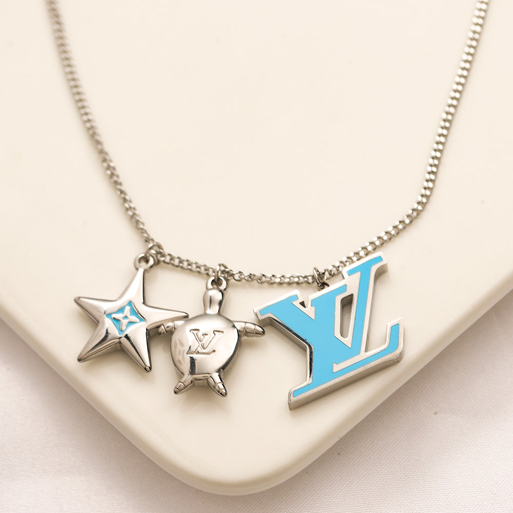304 Stainless Steel Color-Accent Floral Monogram Necklace